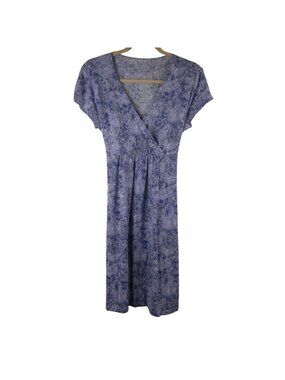 Garnet Hill M Purple Floral Faux Wrap Dress Linen Blend